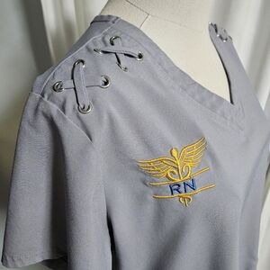 Easy Stretch Butter Soft Gray Scrub Top with Embroidered RN Symbol